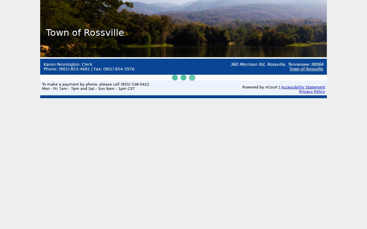 Rossville nCourt payment page, which does not search Fayette County warrant status