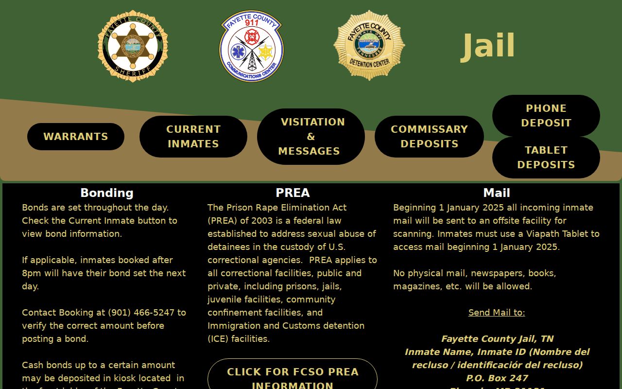 Fayette County jail booking and bond information for warrant questions